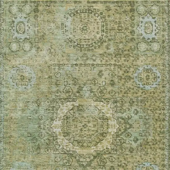 Sage And Fern Green Floral Medallion Washable Indoor Outdoor Area Rug Photo 3