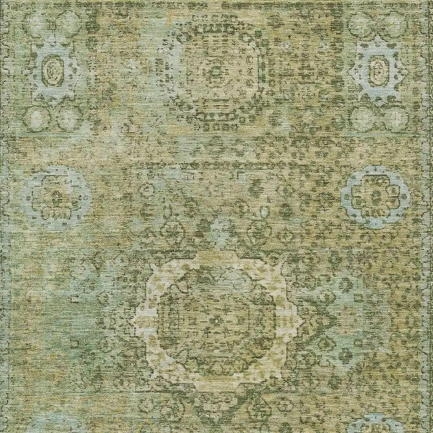 Sage And Fern Green Floral Medallion Washable Indoor Outdoor Area Rug Photo 3