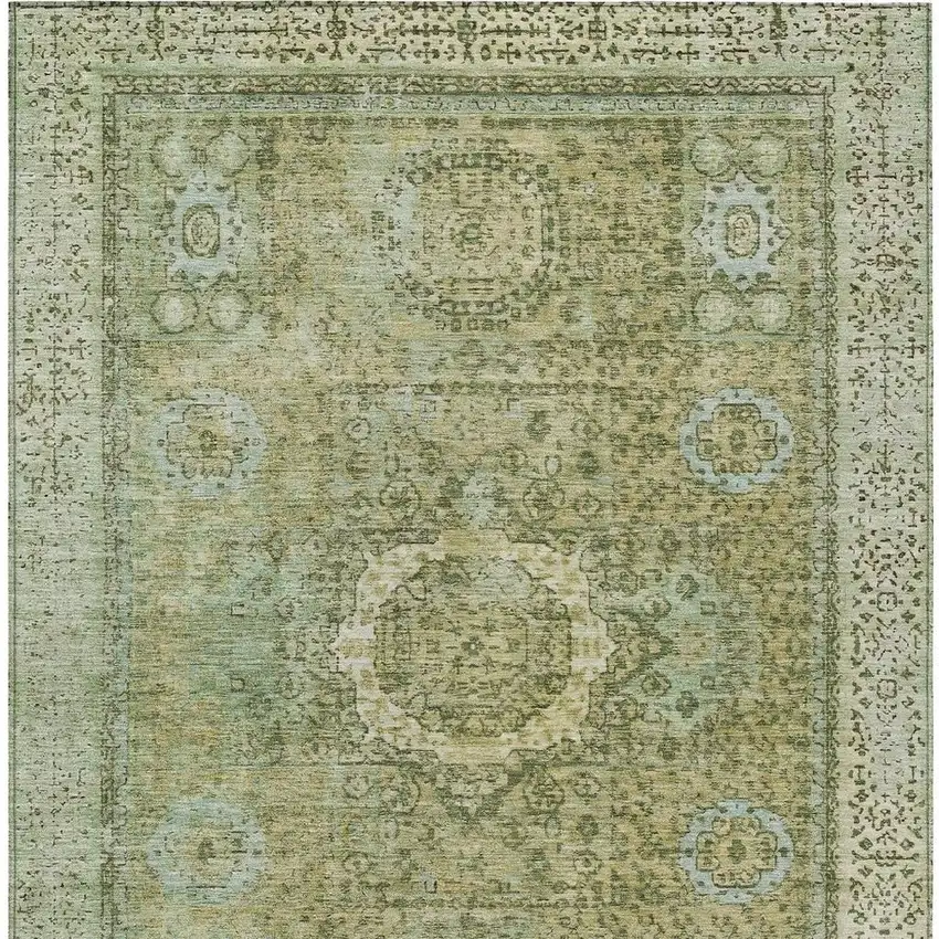 Sage And Fern Green Floral Medallion Washable Indoor Outdoor Area Rug Photo 4