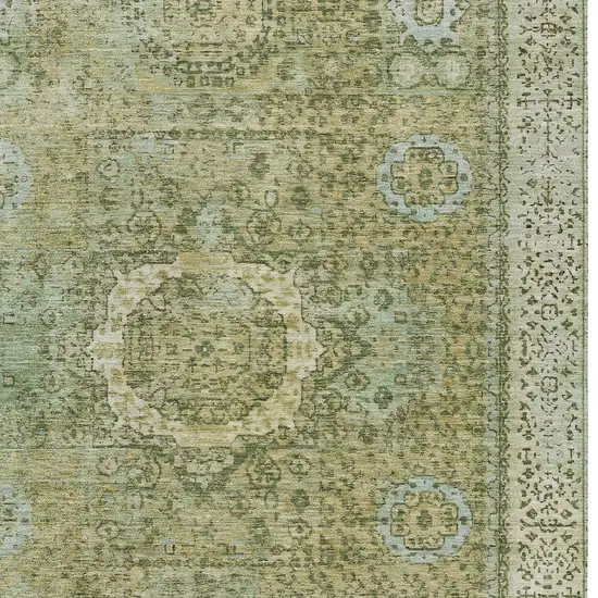 Sage And Fern Green Floral Medallion Washable Indoor Outdoor Area Rug Photo 6