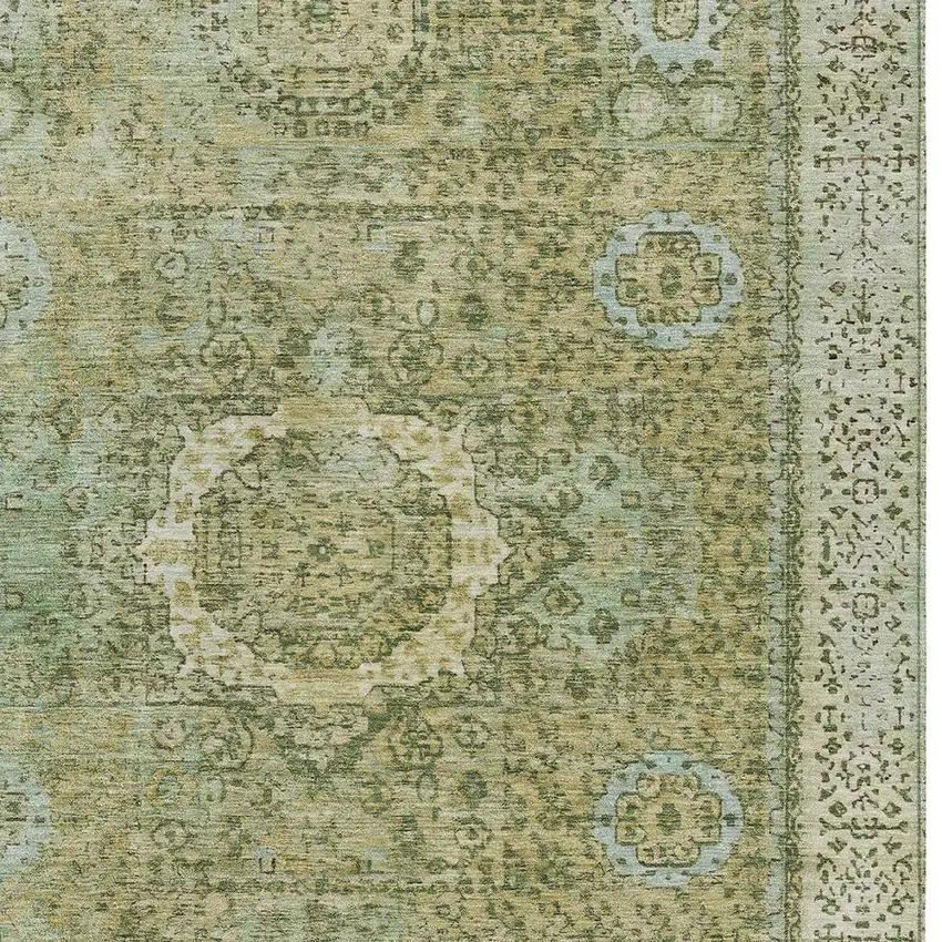 Sage And Fern Green Floral Medallion Washable Indoor Outdoor Area Rug Photo 6