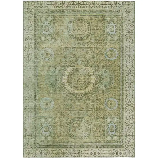 Sage And Fern Green Floral Medallion Washable Indoor Outdoor Area Rug Photo 1