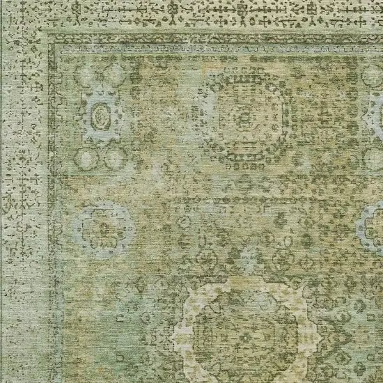 Sage And Fern Green Floral Medallion Washable Indoor Outdoor Area Rug Photo 4