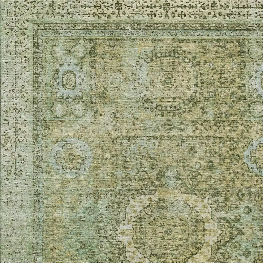Sage And Fern Green Floral Medallion Washable Indoor Outdoor Area Rug Photo 4