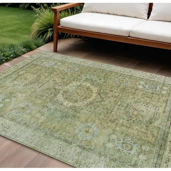 Sage And Fern Green Floral Medallion Washable Indoor Outdoor Area Rug Photo 2