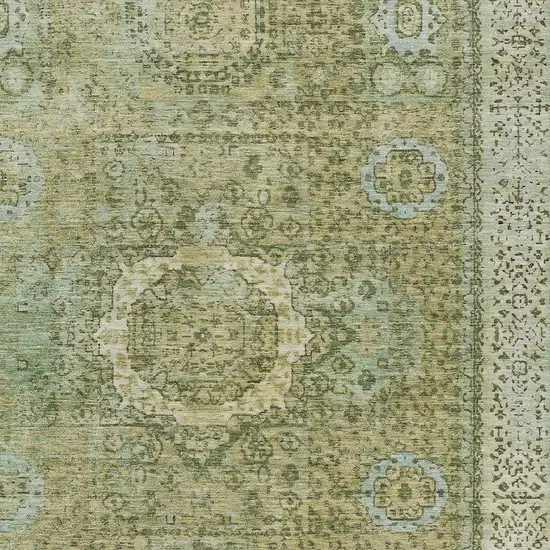 Sage And Fern Green Floral Medallion Washable Indoor Outdoor Area Rug Photo 6