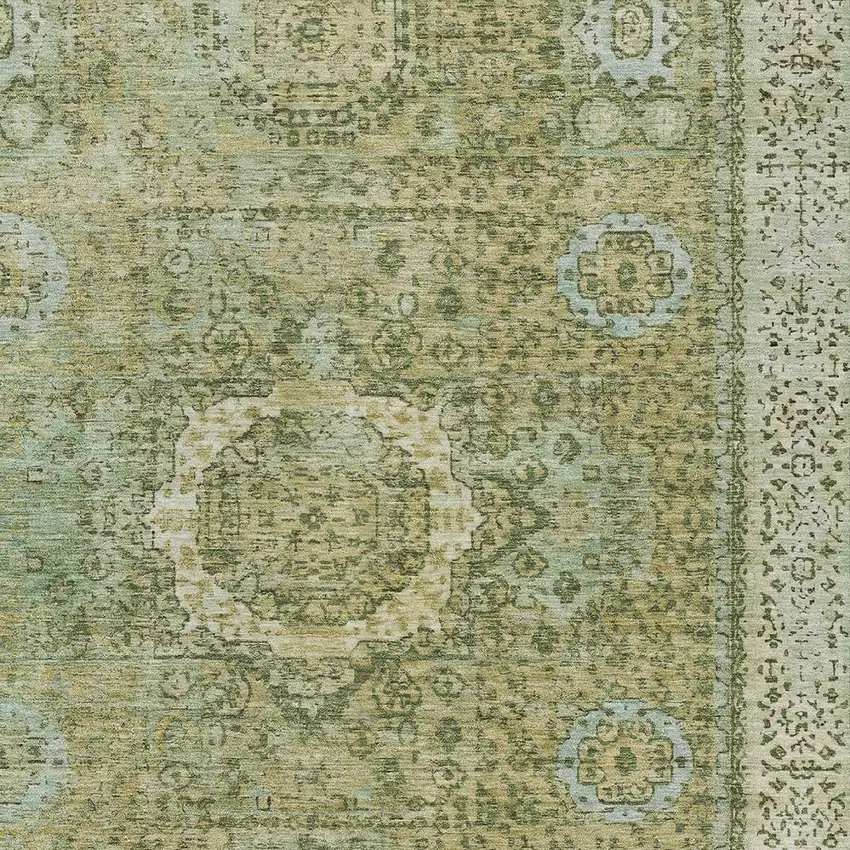 Sage And Fern Green Floral Medallion Washable Indoor Outdoor Area Rug Photo 6
