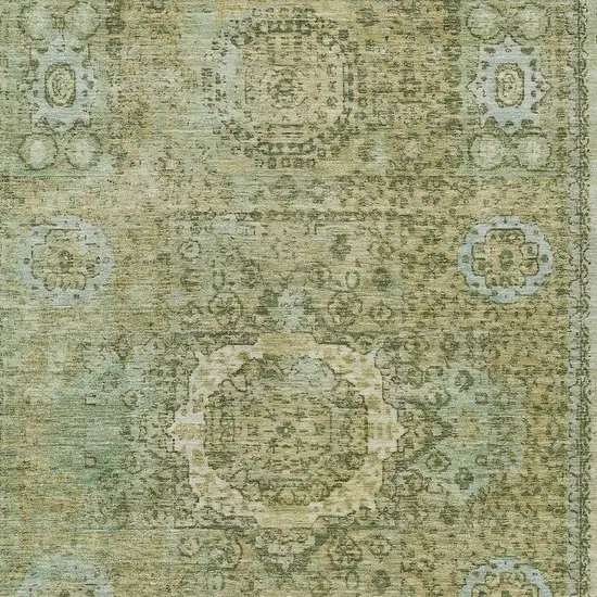 Sage And Fern Green Floral Medallion Washable Indoor Outdoor Area Rug Photo 4