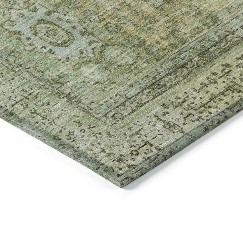 Sage And Fern Green Floral Medallion Washable Indoor Outdoor Area Rug Photo 9