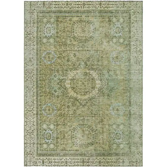 Sage And Fern Green Floral Medallion Washable Indoor Outdoor Area Rug Photo 3