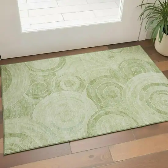 Sage And Fern Green Geometric Washable Area Rug With UV Protection Photo 2