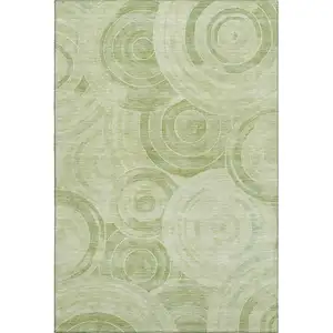 Photo of Sage And Fern Green Geometric Washable Area Rug With UV Protection