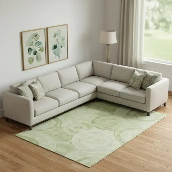 Sage And Fern Green Geometric Washable Area Rug With UV Protection Photo 2