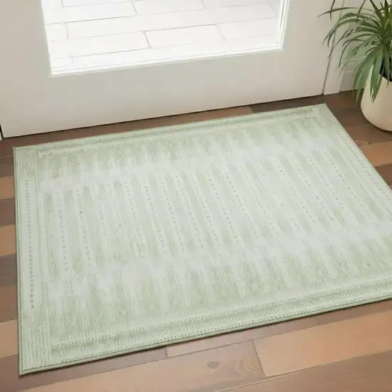 Sage And Fern Green Geometric Washable Area Rug With UV Protection Photo 2