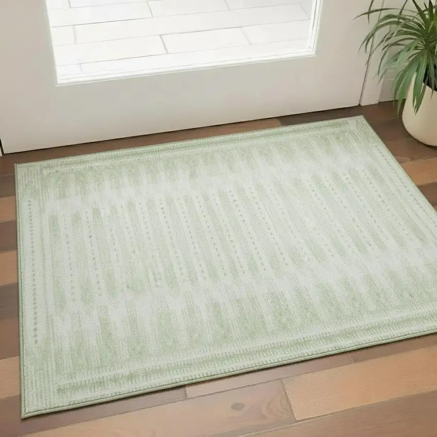 Sage And Fern Green Geometric Washable Area Rug With UV Protection Photo 2