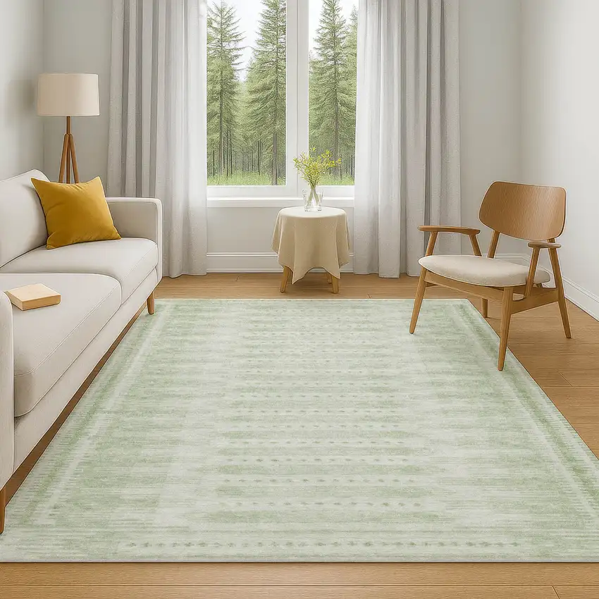 Sage And Fern Green Geometric Washable Area Rug With UV Protection Photo 6
