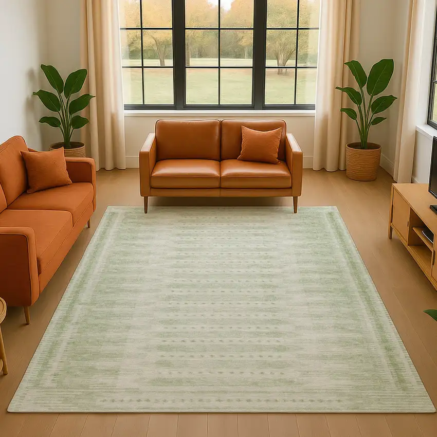 Sage And Fern Green Geometric Washable Area Rug With UV Protection Photo 5