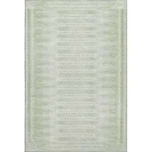 Photo of Sage And Fern Green Geometric Washable Area Rug With UV Protection