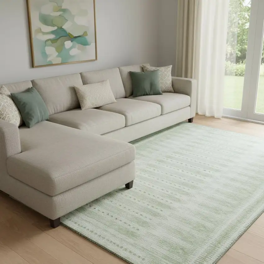 Sage And Fern Green Geometric Washable Area Rug With UV Protection Photo 2