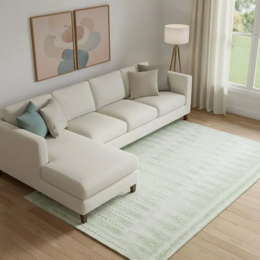 Sage And Fern Green Geometric Washable Area Rug With UV Protection Photo 2