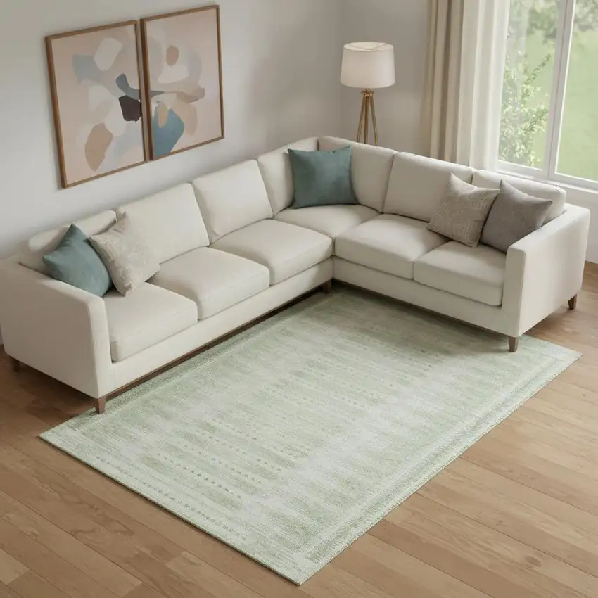 Sage And Fern Green Geometric Washable Area Rug With UV Protection Photo 2