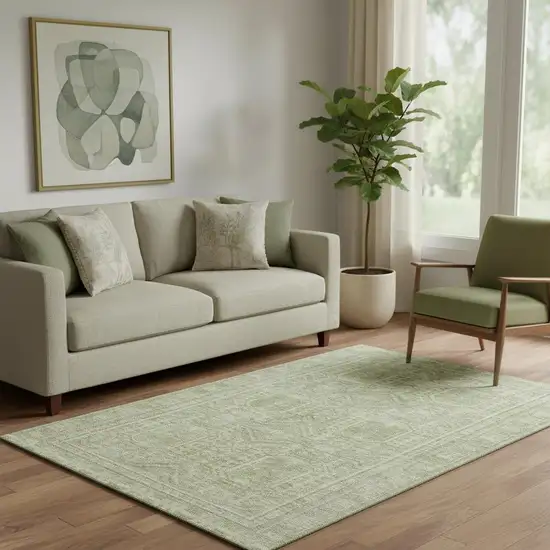 Sage And Fern Green Geometric Washable Area Rug With UV Protection Photo 2