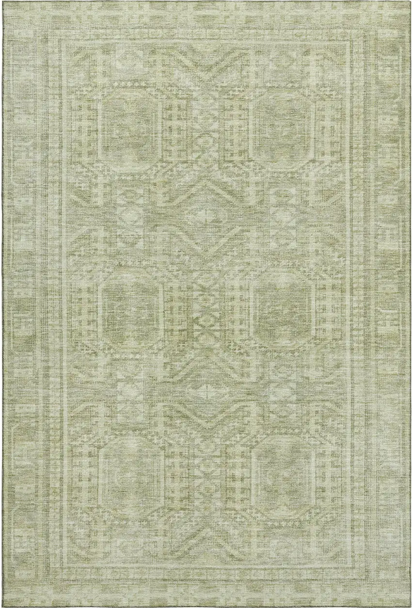 Sage And Fern Green Geometric Washable Area Rug With UV Protection Photo 1
