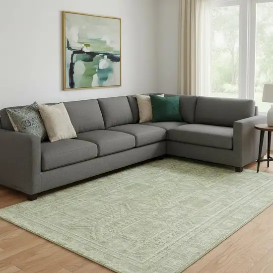 Sage And Fern Green Geometric Washable Area Rug With UV Protection Photo 2