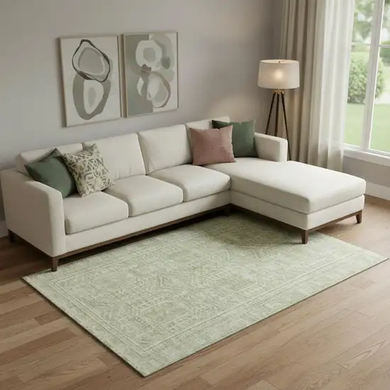 Sage And Fern Green Geometric Washable Area Rug With UV Protection Photo 2