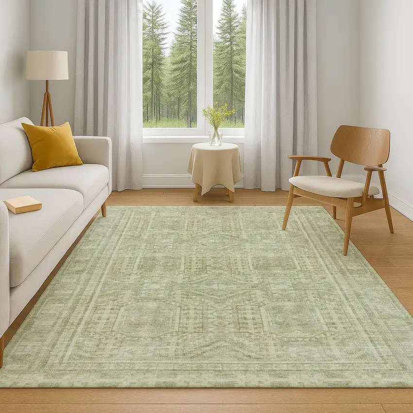 Sage And Fern Green Geometric Washable Area Rug With UV Protection Photo 6