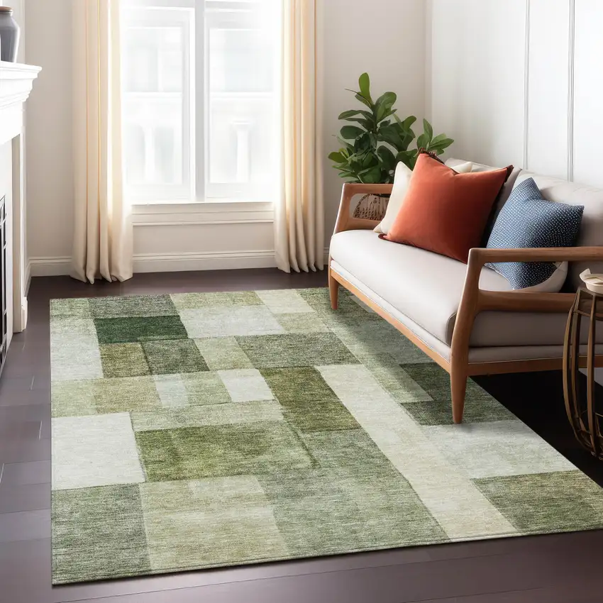 Sage And Fern Green Geometric Washable Indoor Outdoor Area Rug Photo 9