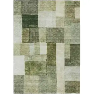 Photo of Sage And Fern Green Geometric Washable Indoor Outdoor Area Rug
