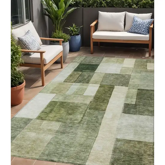 Sage And Fern Green Geometric Washable Indoor Outdoor Area Rug Photo 1