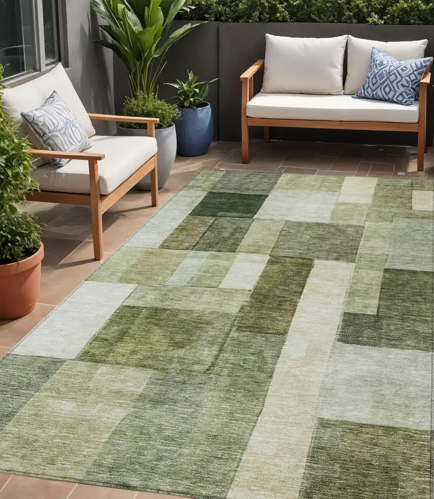 Sage And Fern Green Geometric Washable Indoor Outdoor Area Rug Photo 1