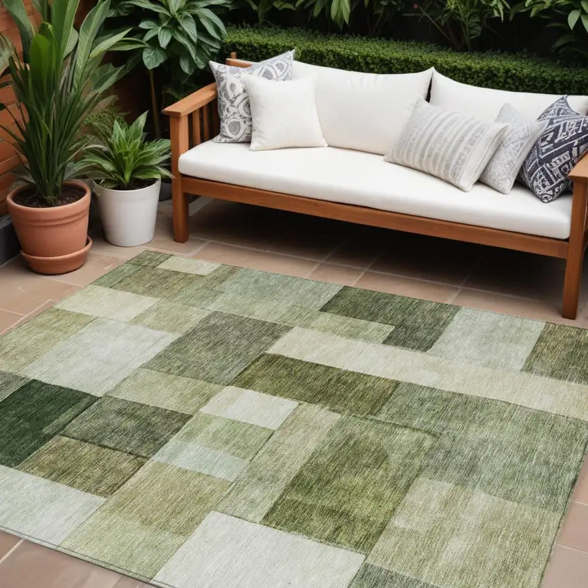 Sage And Fern Green Geometric Washable Indoor Outdoor Area Rug Photo 1