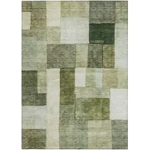 Photo of Sage And Fern Green Geometric Washable Indoor Outdoor Area Rug