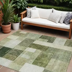 Photo of Sage And Fern Green Geometric Washable Indoor Outdoor Area Rug