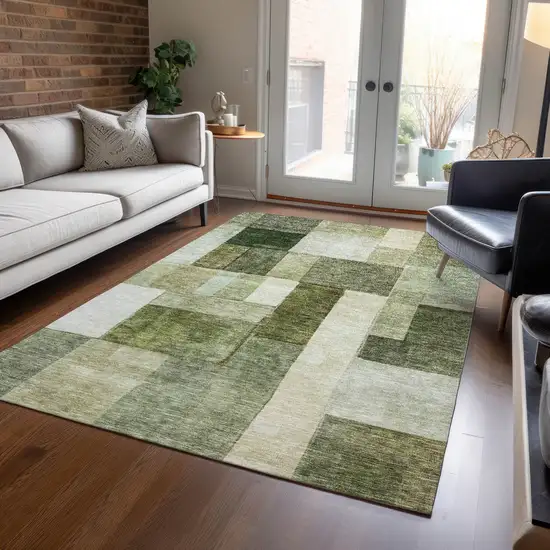 Sage And Fern Green Geometric Washable Indoor Outdoor Area Rug Photo 9