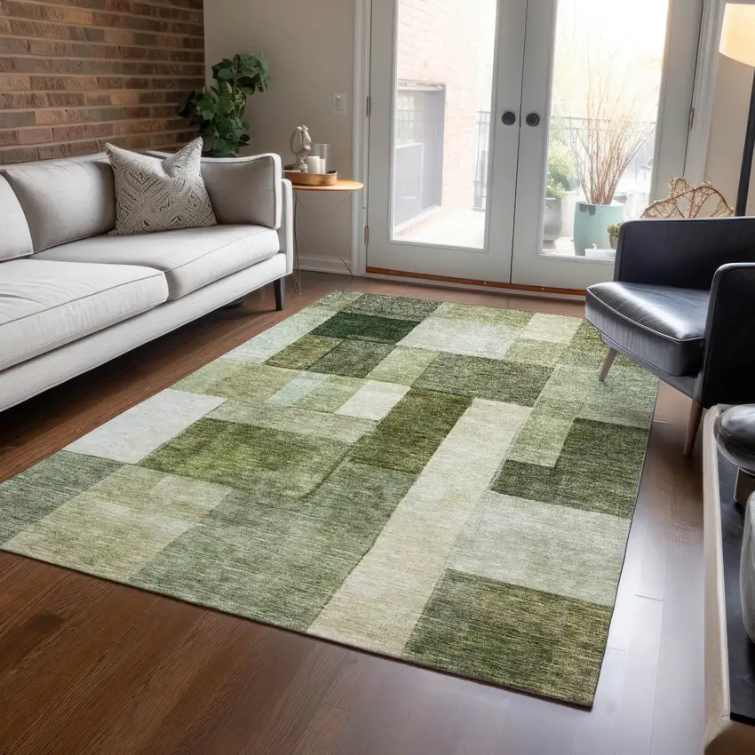 Sage And Fern Green Geometric Washable Indoor Outdoor Area Rug Photo 9