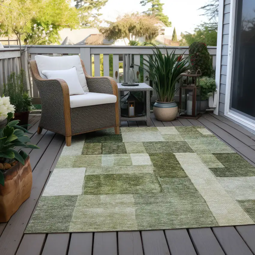 Sage And Fern Green Geometric Washable Indoor Outdoor Area Rug Photo 8