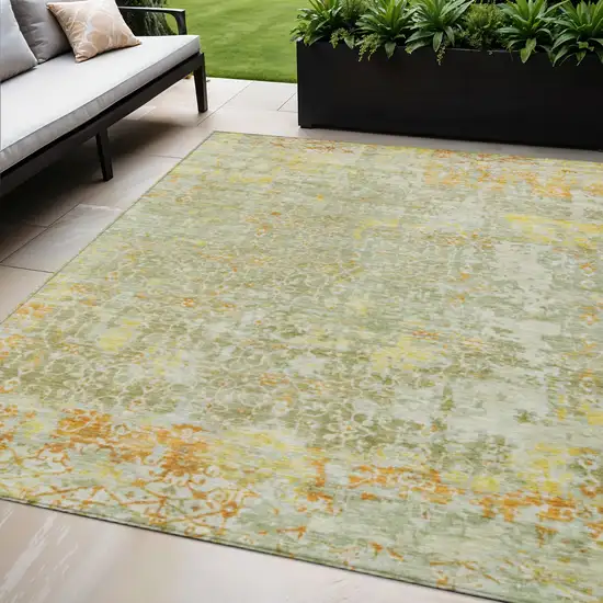 Sage And Gold Abstract Washable Indoor Outdoor Area Rug Photo 2