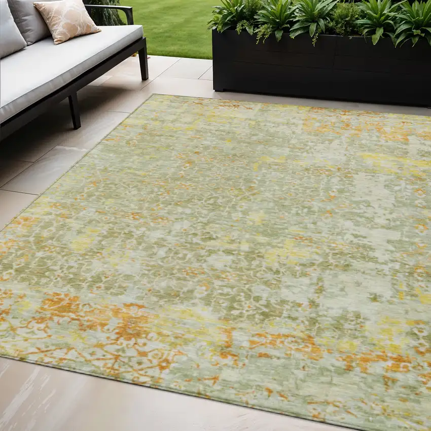 Sage And Gold Abstract Washable Indoor Outdoor Area Rug Photo 2