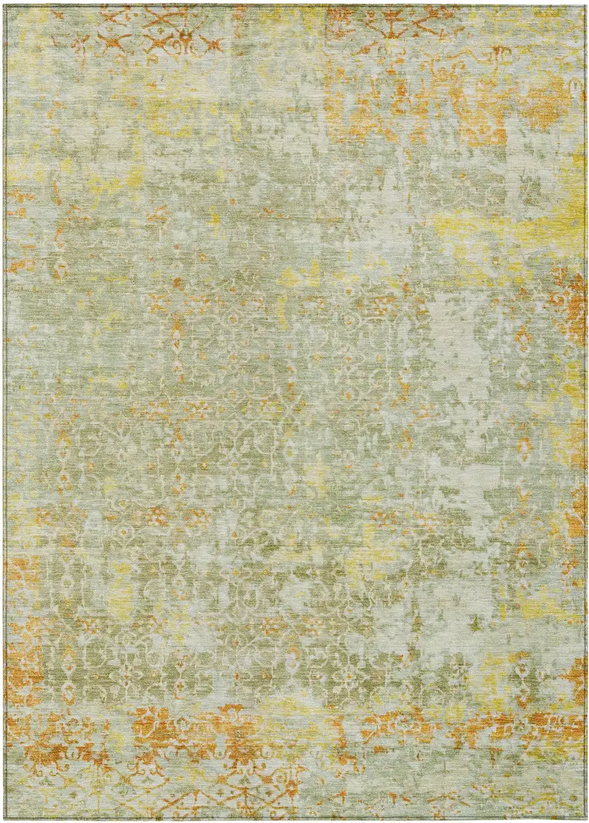 Sage And Gold Abstract Washable Indoor Outdoor Area Rug Photo 1