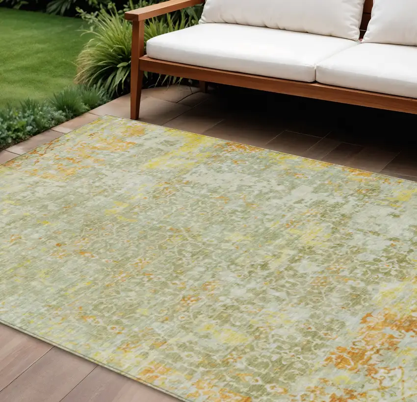 Sage And Gold Abstract Washable Indoor Outdoor Area Rug Photo 2