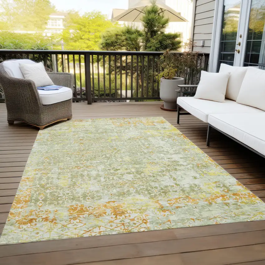 Sage And Gold Abstract Washable Indoor Outdoor Area Rug Photo 7