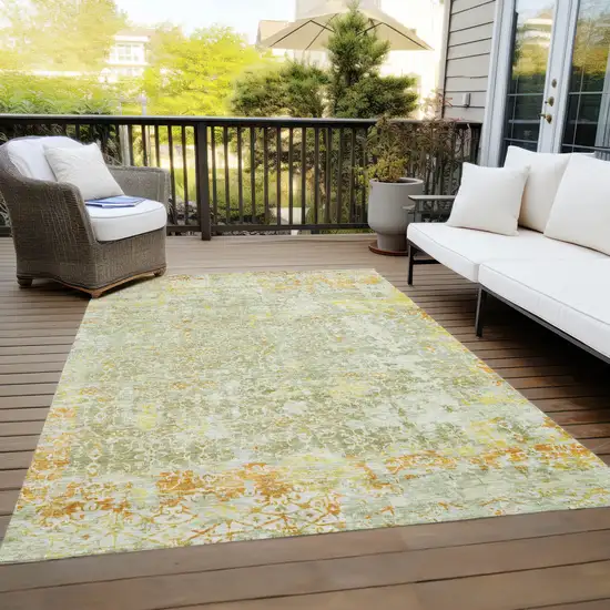 Sage And Gold Abstract Washable Indoor Outdoor Area Rug Photo 7