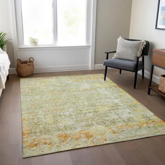 Sage And Gold Abstract Washable Indoor Outdoor Area Rug Photo 7