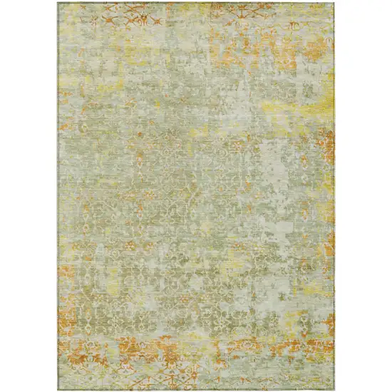 Sage And Gold Abstract Washable Indoor Outdoor Area Rug Photo 1