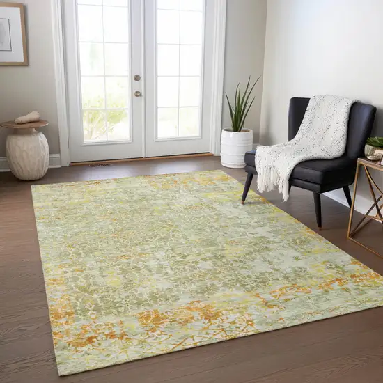 Sage And Gold Abstract Washable Indoor Outdoor Area Rug Photo 6
