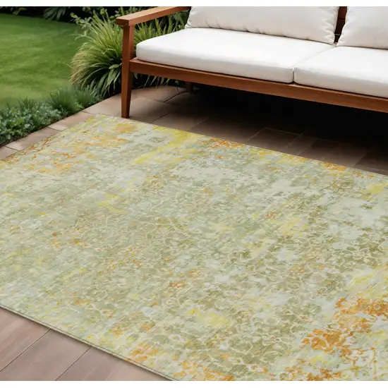 Sage And Gold Abstract Washable Indoor Outdoor Area Rug Photo 2